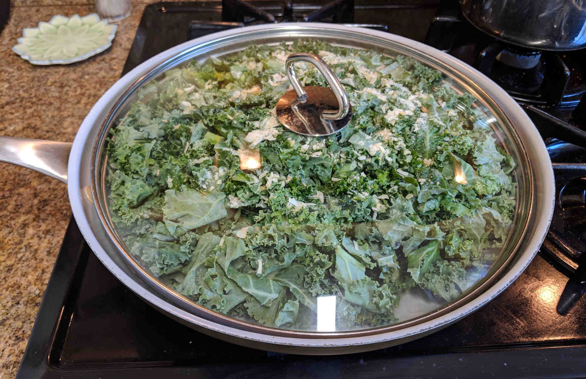 garlic sautéed kale in skillet
