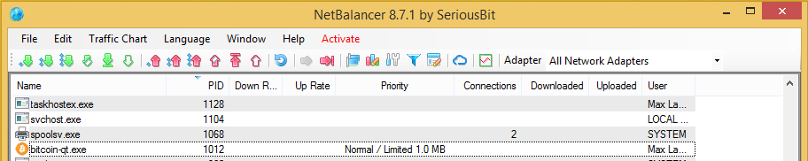 NetBalancer Bitcoin-qt Bandwidth